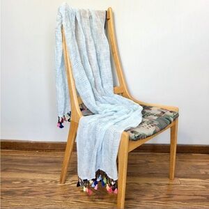 Soutache Blue Linen Blend Fringe Multi Color Tassles Scarf